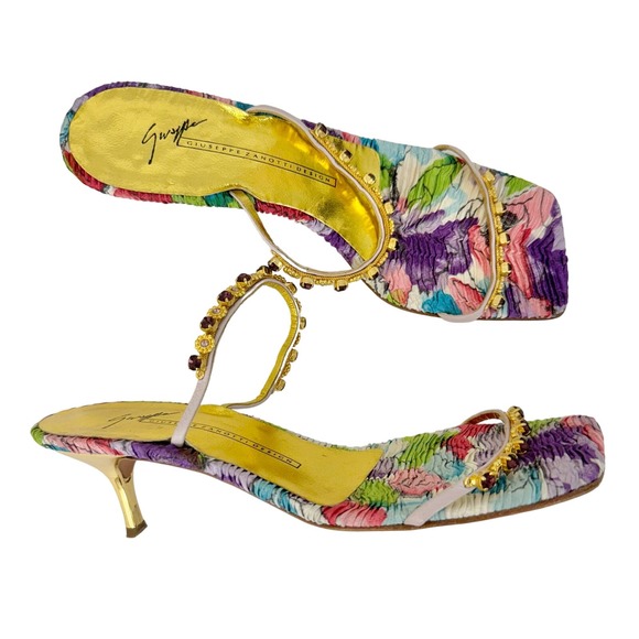Giuseppe Zanotti Jeweled Crystal Floral Sandal Kitten Heel Slip-On 38.5 / US 8.5 - Picture 1 of 13